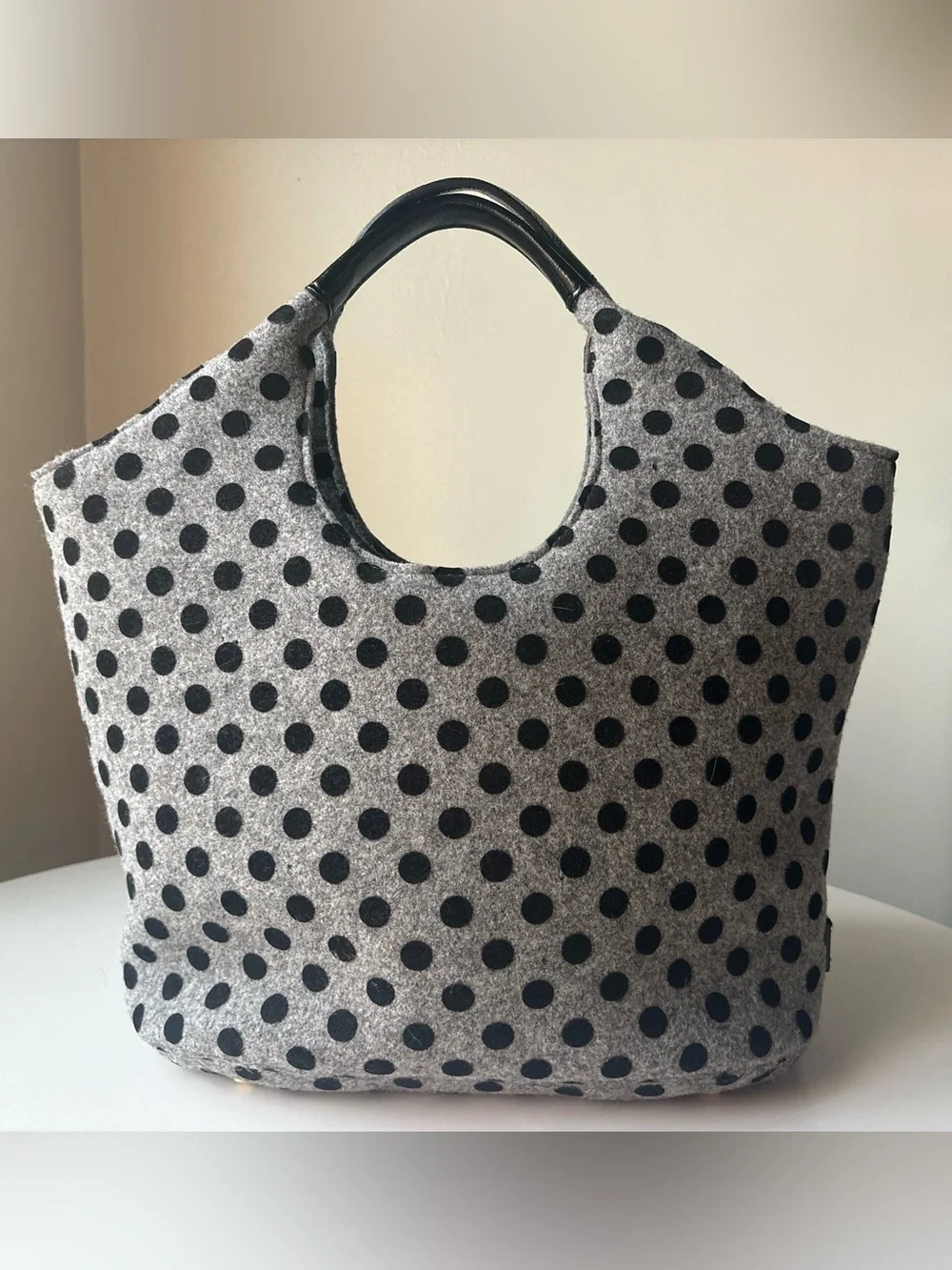 Kate Spade Y2K Pilgrim Hill Tate Polka Dot Tote Bag Wool Bow Handbag Coquette